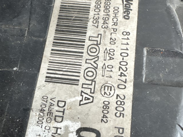 11493 Toyota Auris 2007-2012 Jobb első Lámpa Fényszóró