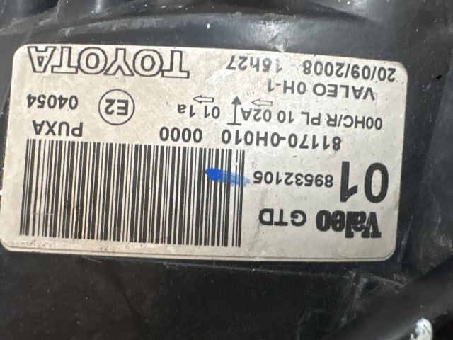 11494 Toyota Aygo 2005-2014 Bal első Lámpa Fényszóró