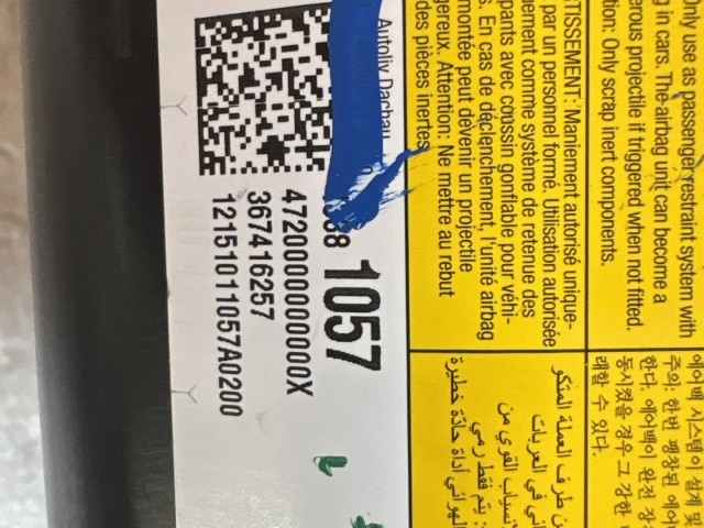 Opel Astra J 2009-2015 Utasoldali Légzsák