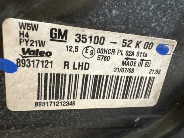 15012 Opel Agila B 2008-2014 Jobb első Lámpa Fényszóró