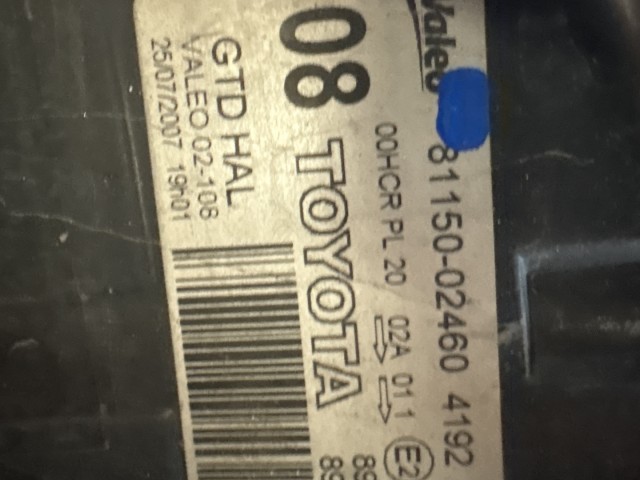 15018 Toyota Auris 2007-2012 Bal első  Lámpa Fényszóró Projektoros