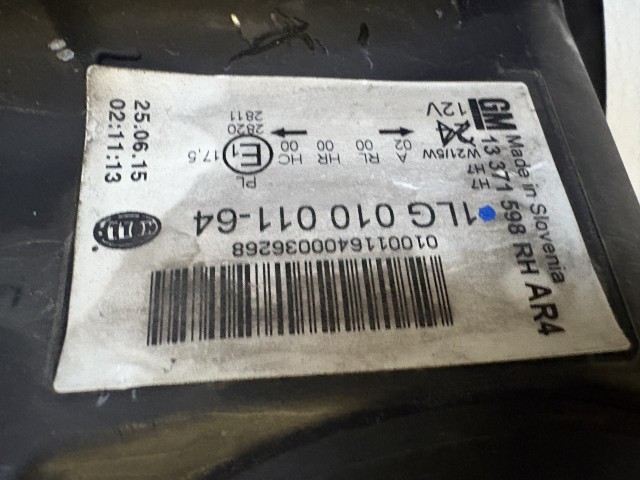 15704 Opel Astra J Jobb első Lámpa Angol Jobbkormányos