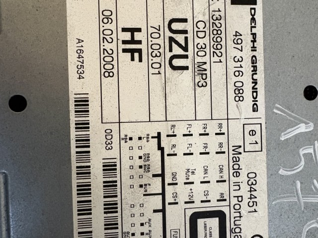 Opel Corsa D 2006-2014 Rádió Mp3 Fekete