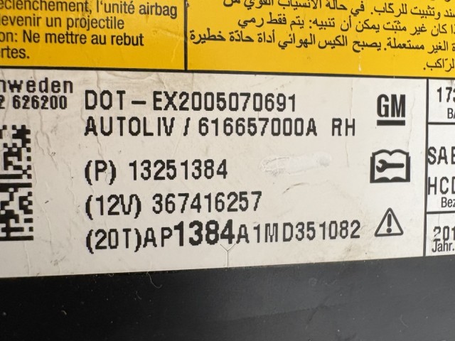 Opel Astra J jobb ülés légzsák