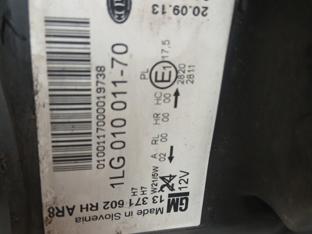 16027 Opel Astra J 2009-2015 Jobb első Lámpa , Fényszóró Angol Jobbkormányos