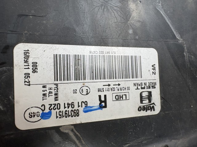 18147 Seat Ibiza 6L1 2002-2009 Jobb első Lámpa Fényszóró